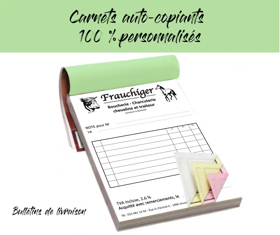 carnet autocopiant personnalisé Vaud et Valais