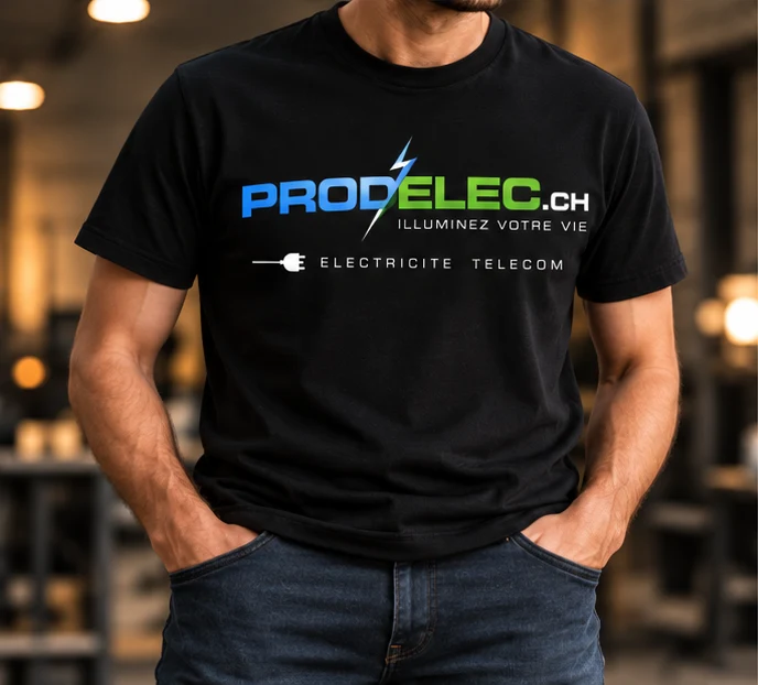 T-shirt noir avec logo vectorisé en flocage textile (exemple)